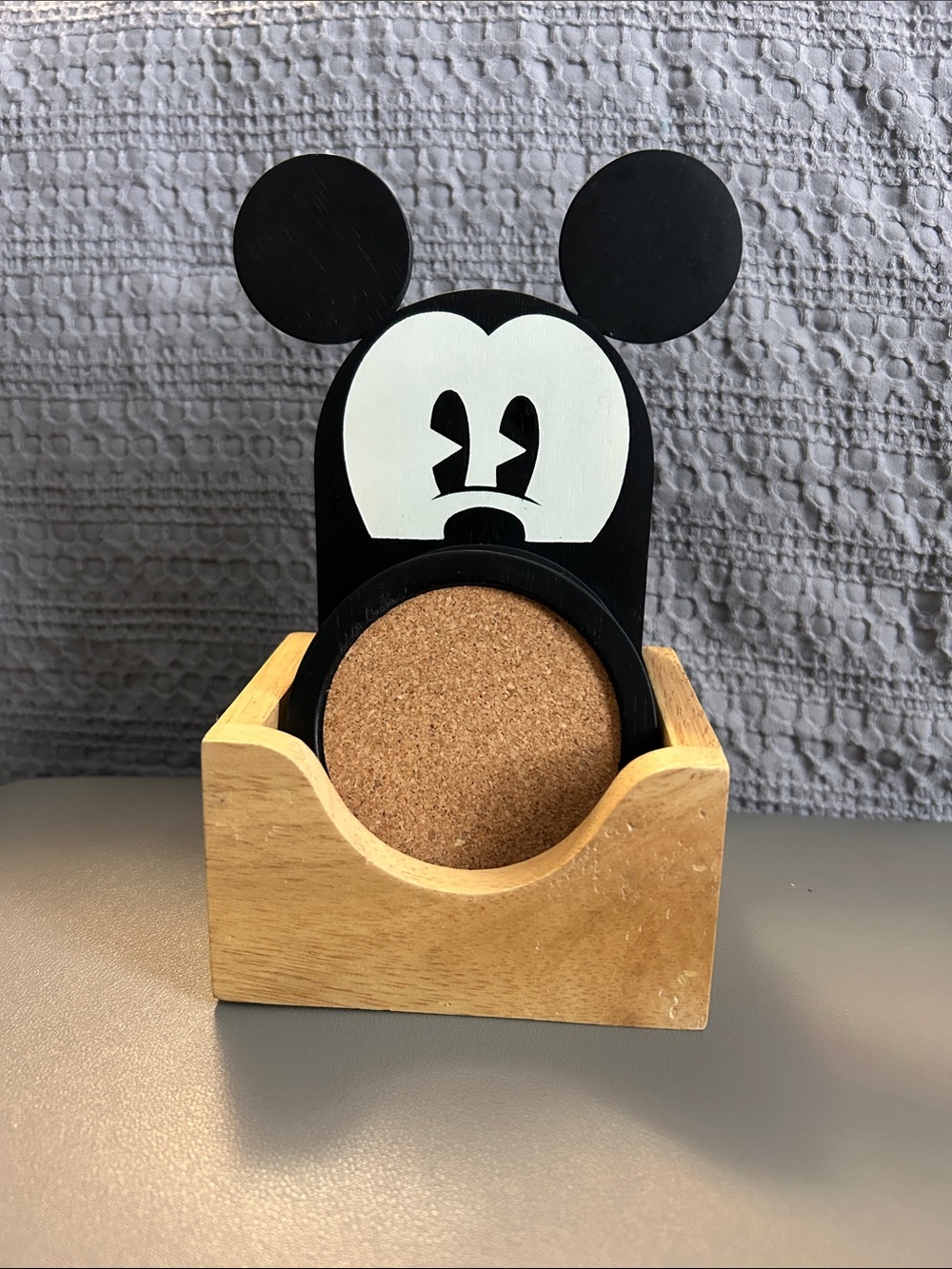 Disney Mickey & Company  Black & White Coaster Set with Wooden Holder & box